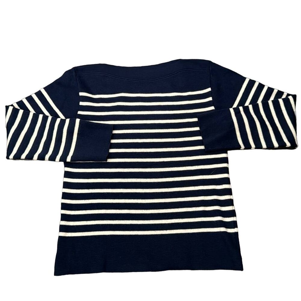 Spick and Span Boat Neck Striped Wool Blend Sweater Dark Navy Size S